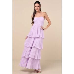 NWT Lulus Seriously Sensational Lavender Strapless Tiered Maxi Dress Gala Size L